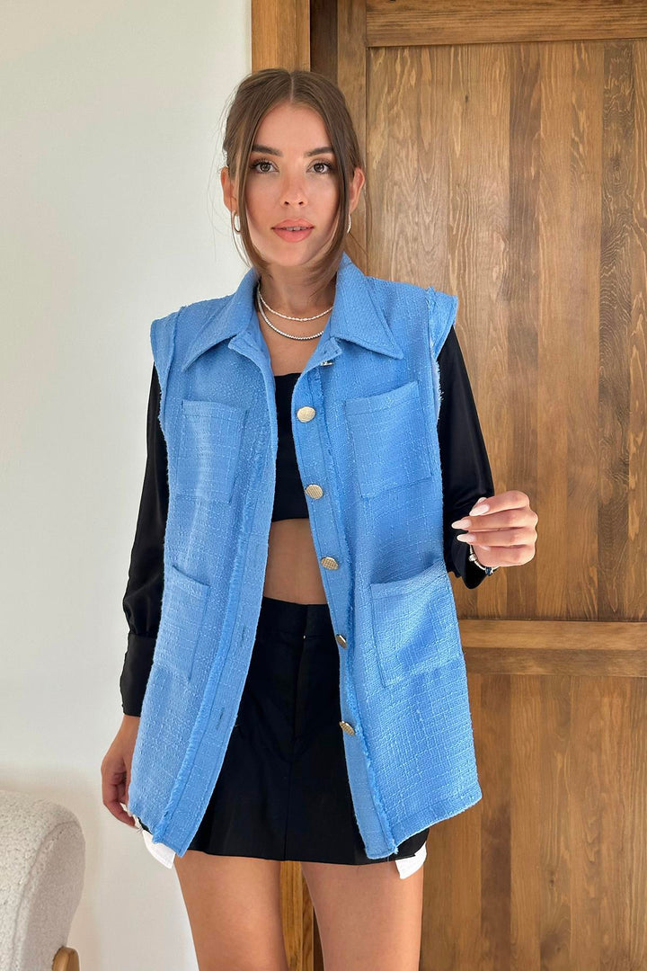 ELS Wholesale Blue Pocketed and Buttoned Vest - Herzogenrath