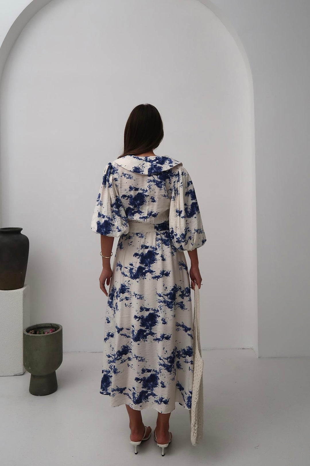 ELS Wholesale Blue Patterned Belted Dress - Mechelen