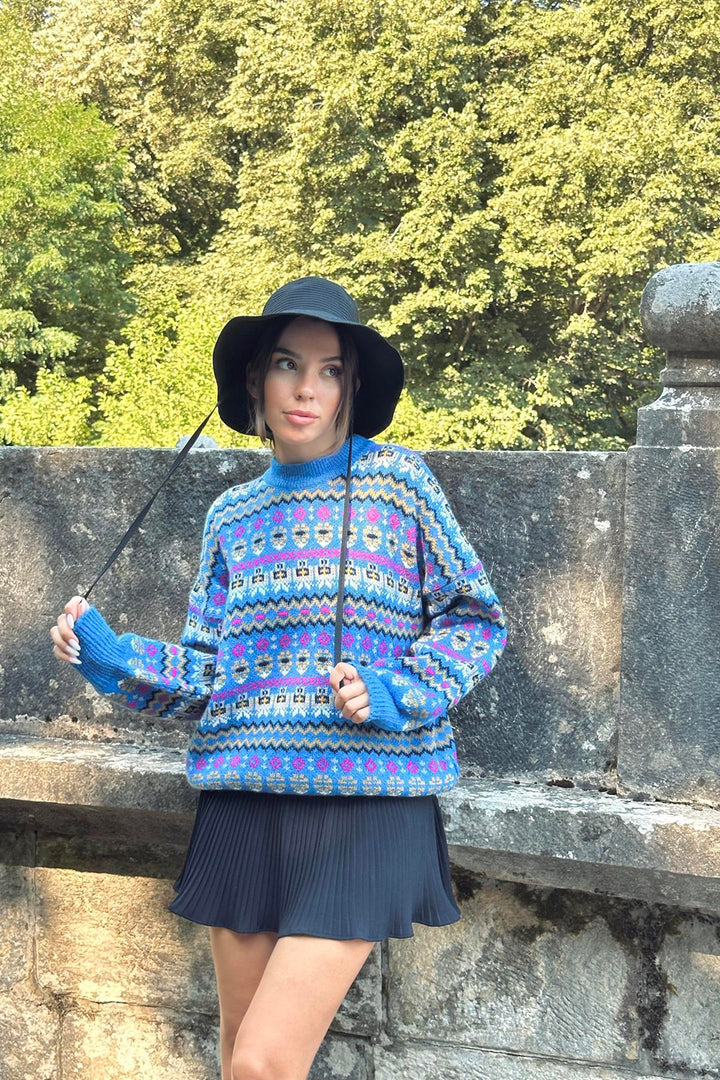 ELS Wholesale Blue Patterned Sweater - Fajardo