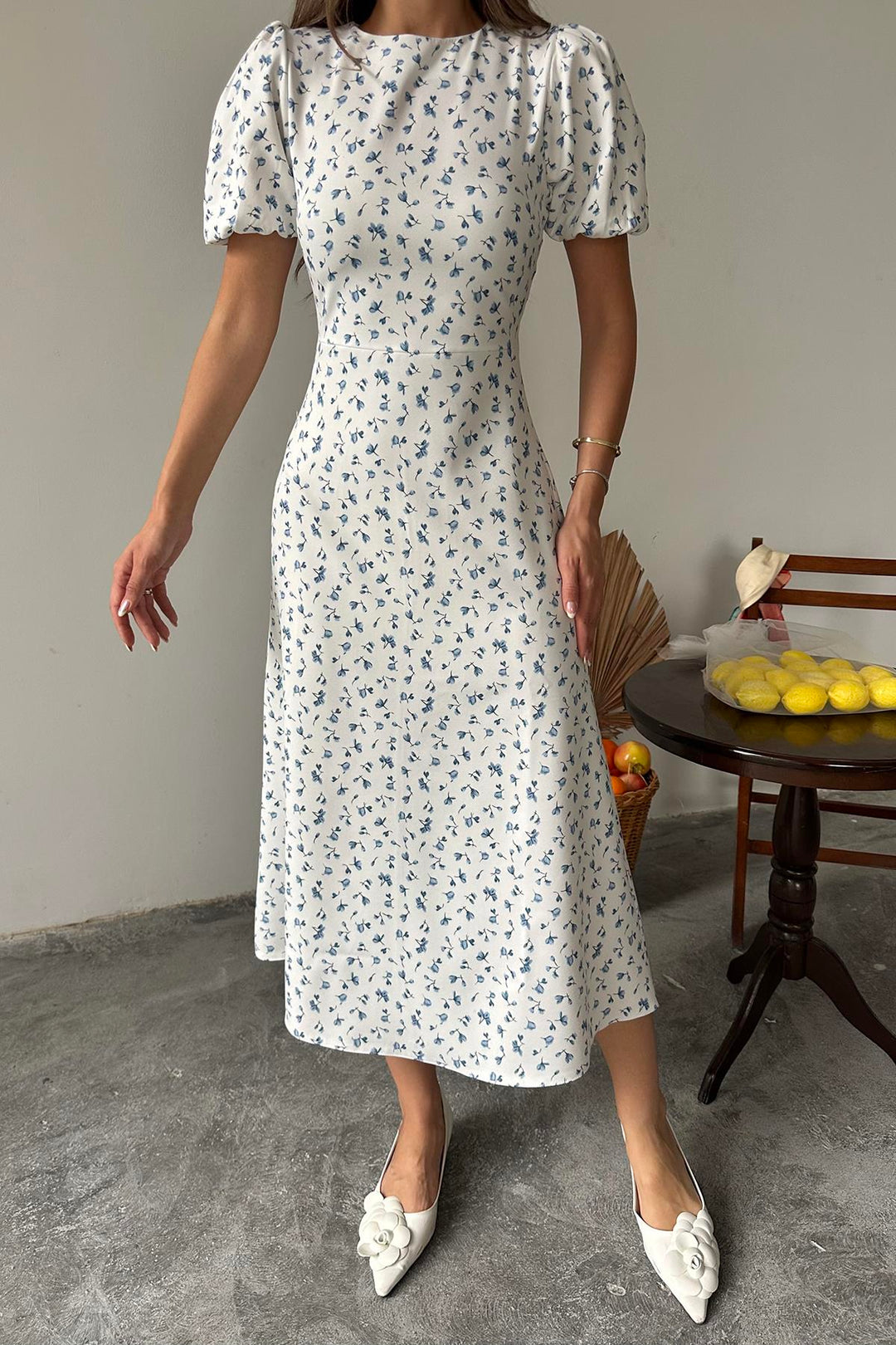 ELS Toptan Mavi Dijital Baskılı Atlas Elbise - Nova Kakhovka