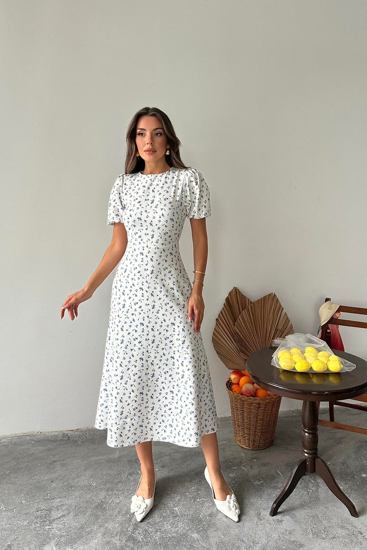 ELS Toptan Mavi Dijital Baskılı Atlas Elbise - Nova Kakhovka