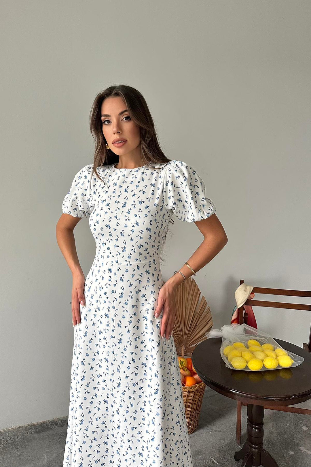 ELS Toptan Mavi Dijital Baskılı Atlas Elbise - Nova Kakhovka