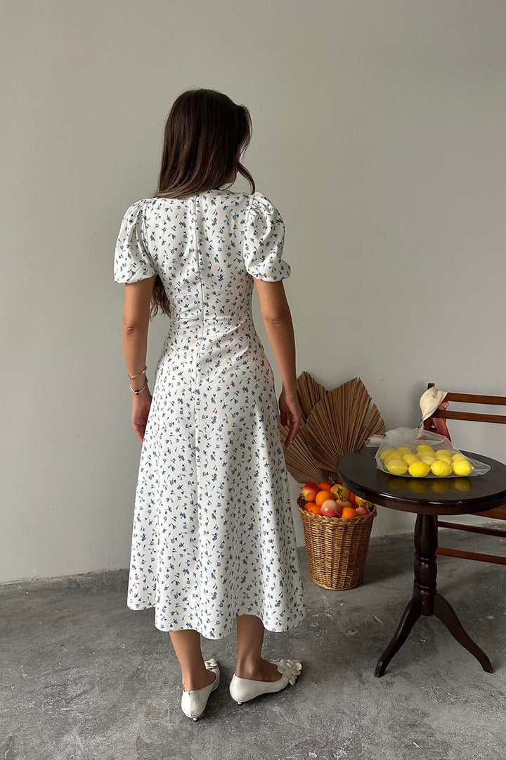 ELS Toptan Mavi Dijital Baskılı Atlas Elbise - Nova Kakhovka