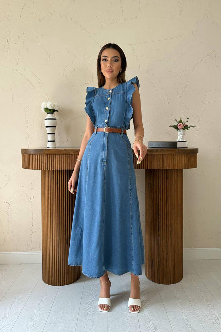 ELS Wholesale Blue Ruffled Denim Dress - Dover