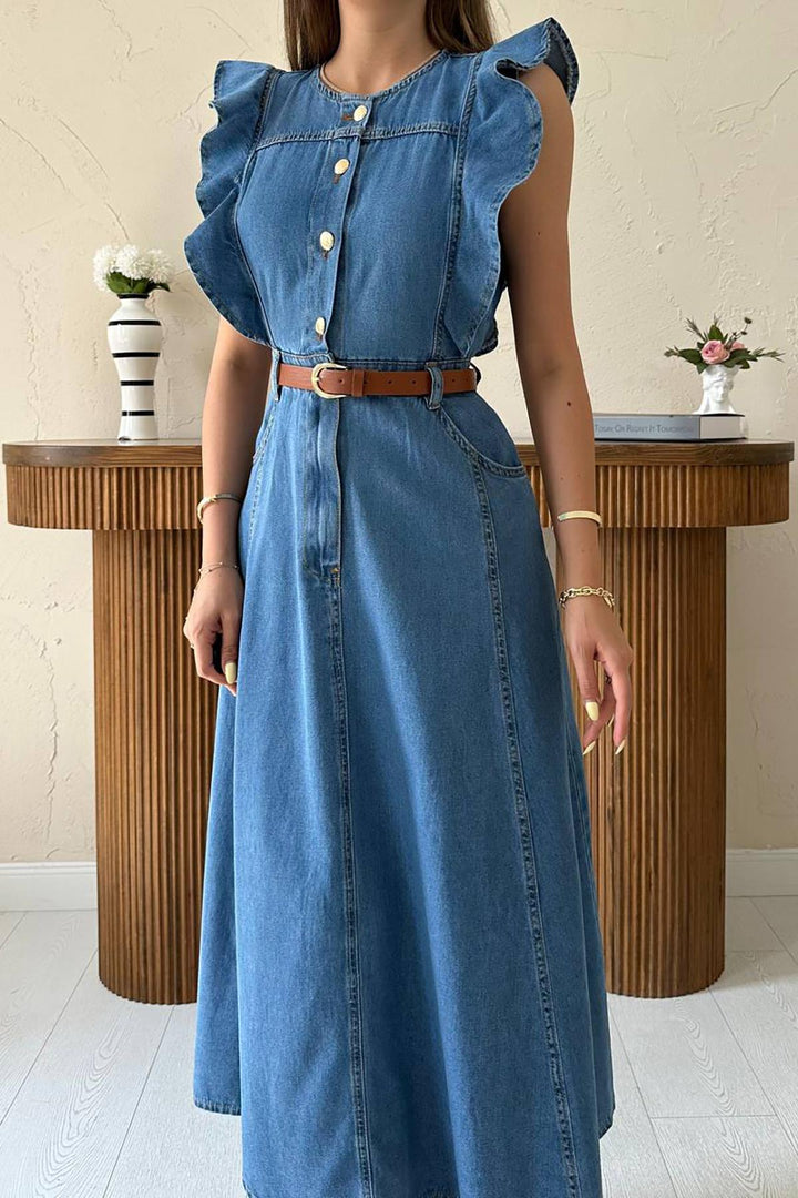 ELS Wholesale Blue Ruffled Denim Dress - Dover