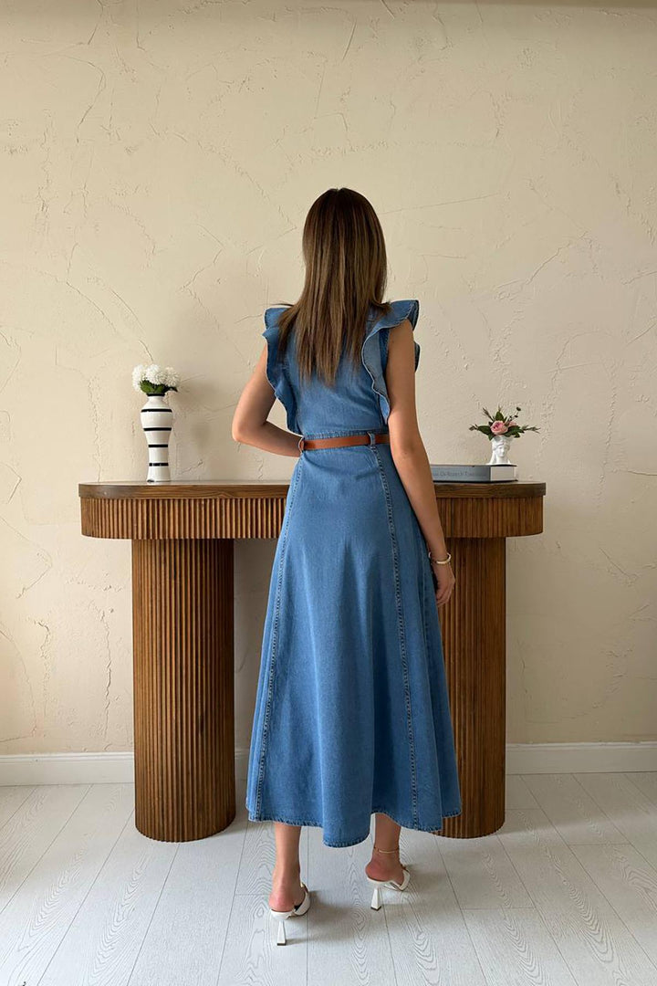 ELS Wholesale Blue Ruffled Denim Dress - Dover