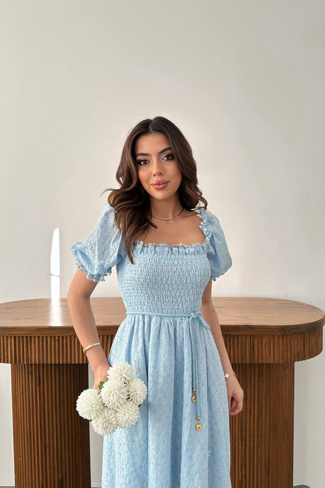 ELS Toptan Mavi Gipeli Brode Elbise - Attleboro