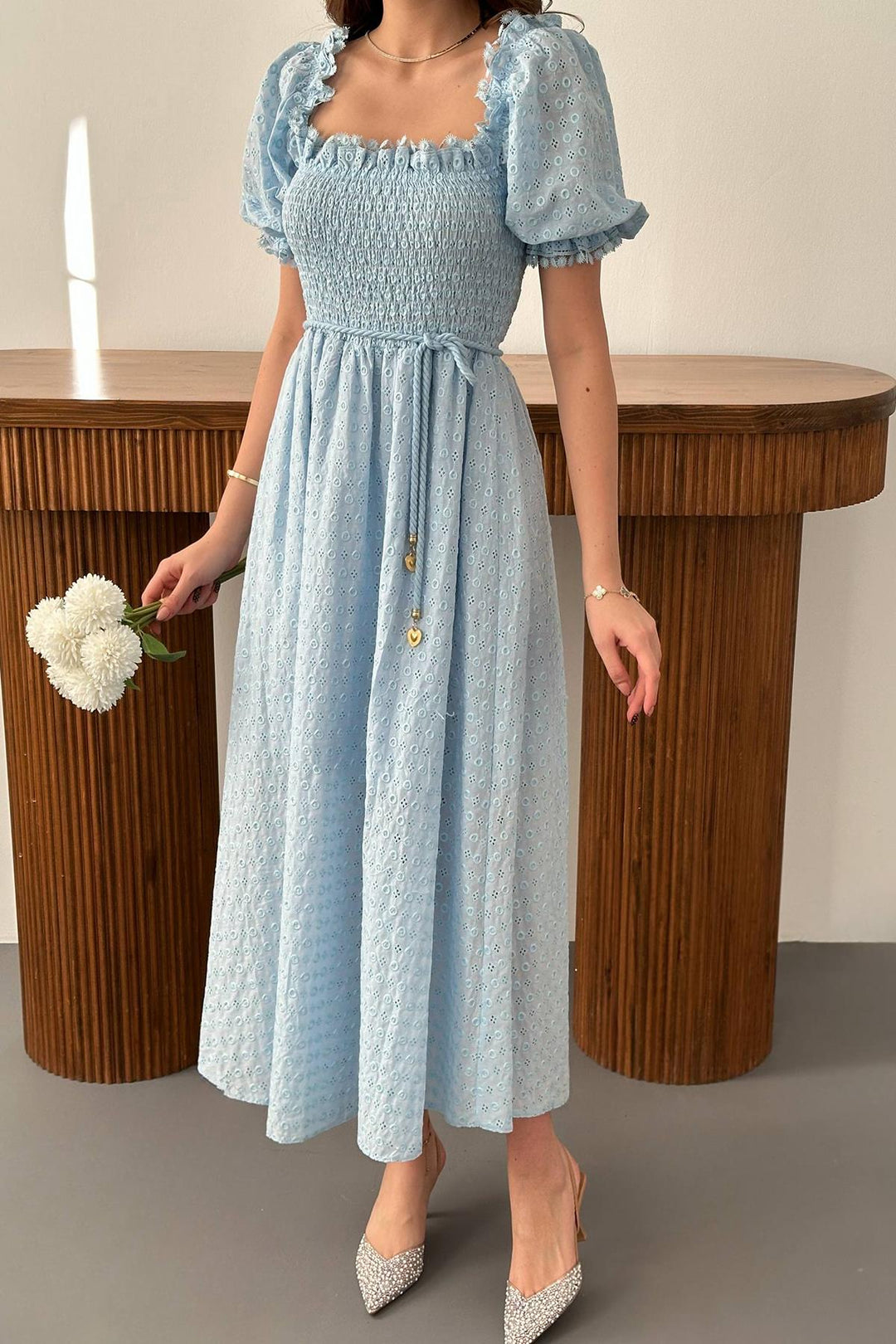 ELS Toptan Mavi Gipeli Brode Elbise - Attleboro