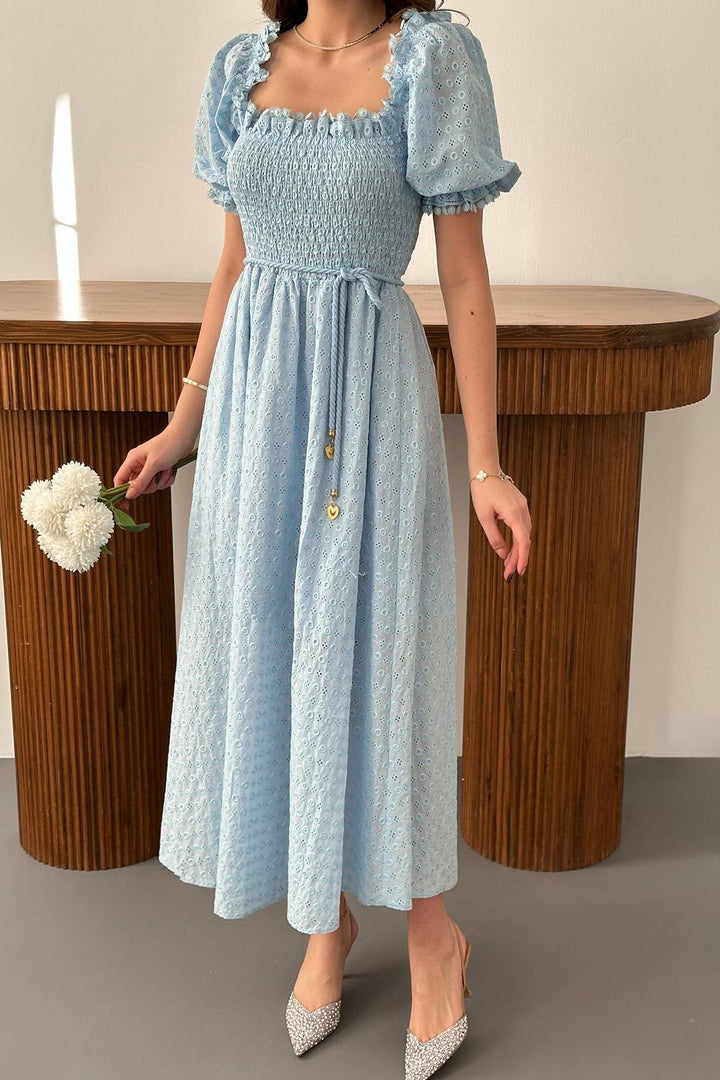 ELS Toptan Mavi Gipeli Brode Elbise - Attleboro