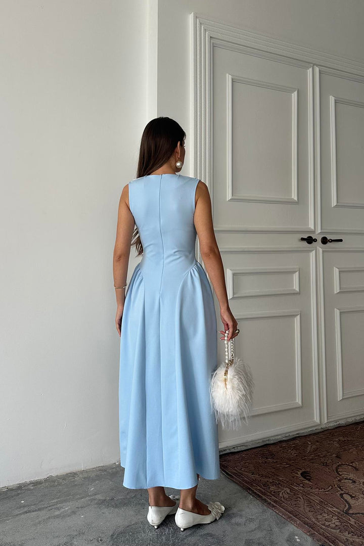 ELS Wholesale Blue Rose Detailed Satin Dress - Willich