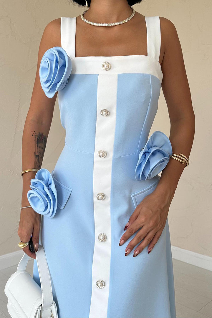 ELS Wholesale Blue Floral Strappy Dress - Woodland