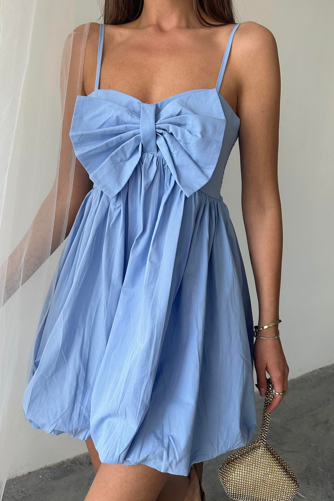 ELS Wholesale Blue Front Bow Strap Dress - Teramo