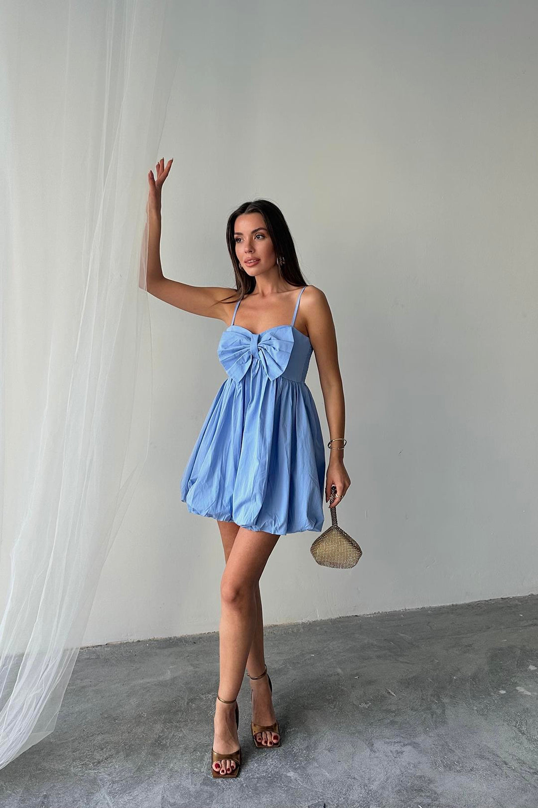 ELS Wholesale Blue Front Bow Strap Dress - Teramo