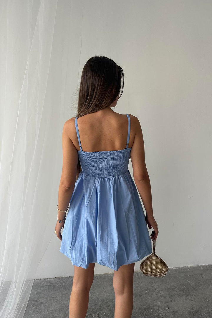 ELS Wholesale Blue Front Bow Strap Dress - Teramo