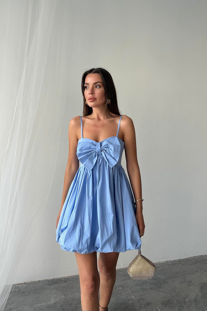 ELS Wholesale Blue Front Bow Strap Dress - Teramo