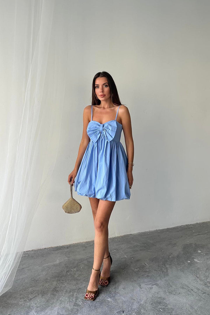 ELS Wholesale Blue Front Bow Strap Dress - Teramo