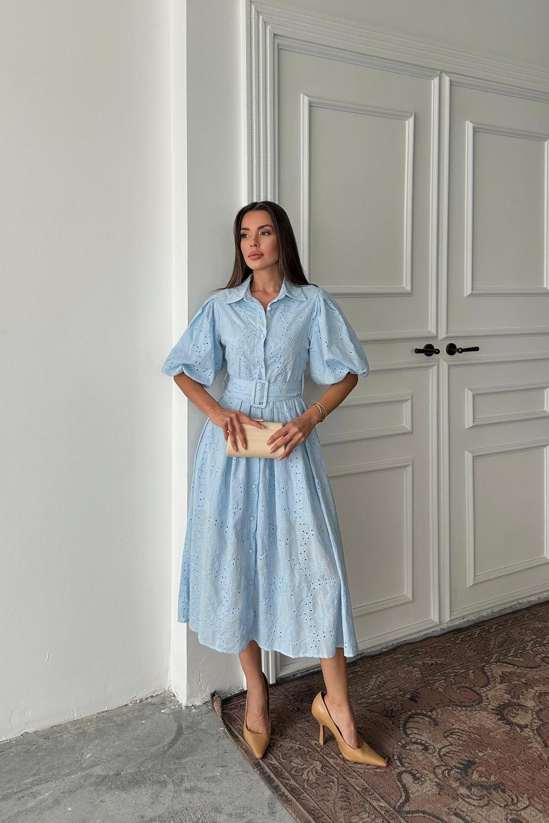 ELS Wholesale Blue Pleated Balcony Dress - Maarssen