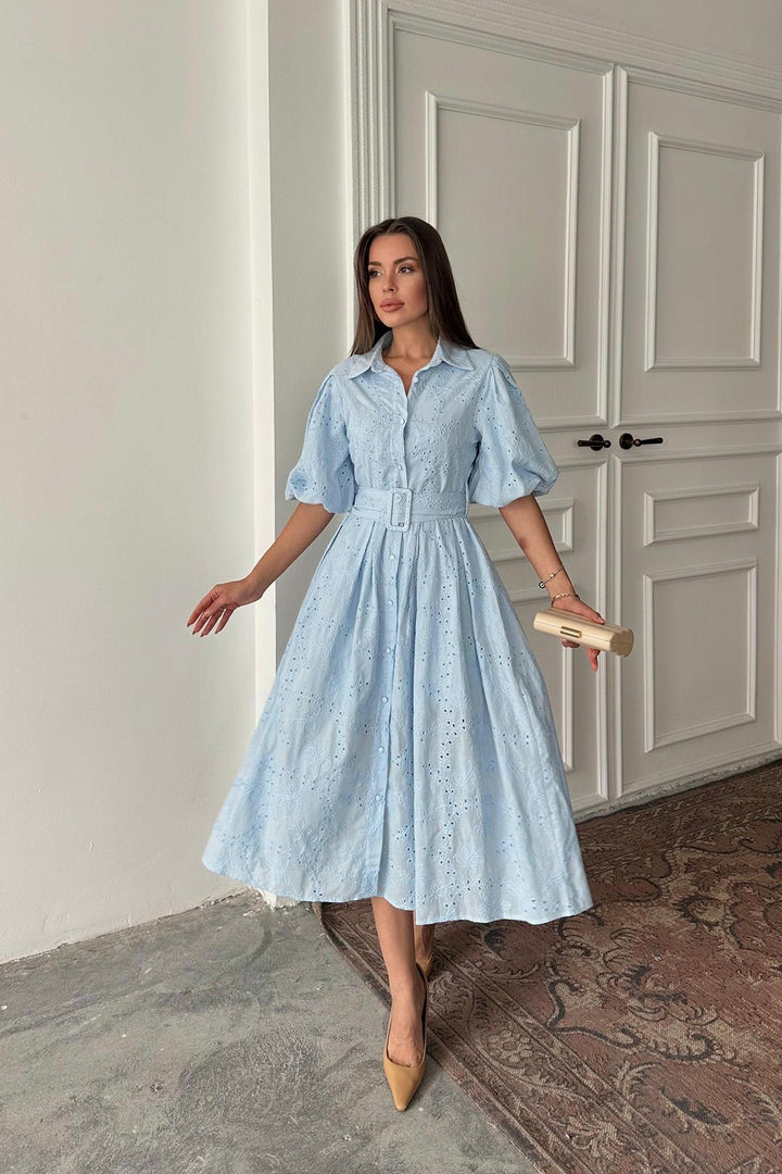 ELS Wholesale Blue Pleated Balcony Dress - Maarssen