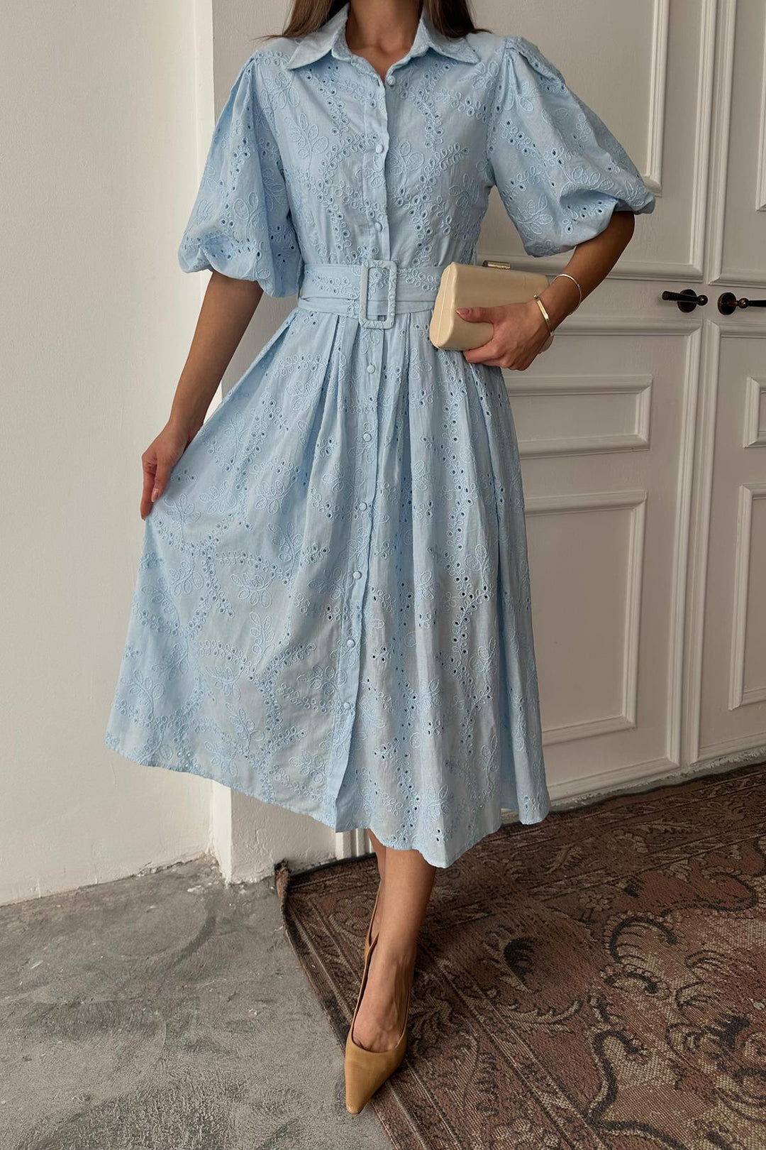 ELS Wholesale Blue Pleated Balcony Dress - Maarssen