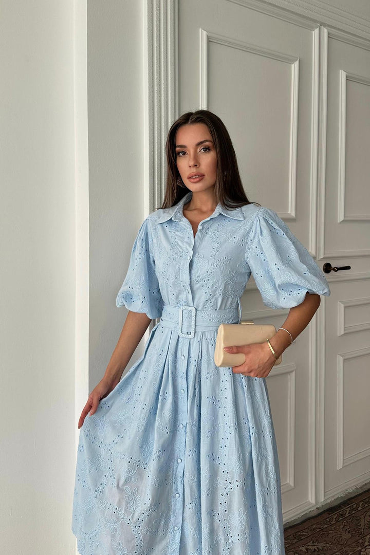 ELS Wholesale Blue Pleated Balcony Dress - Maarssen