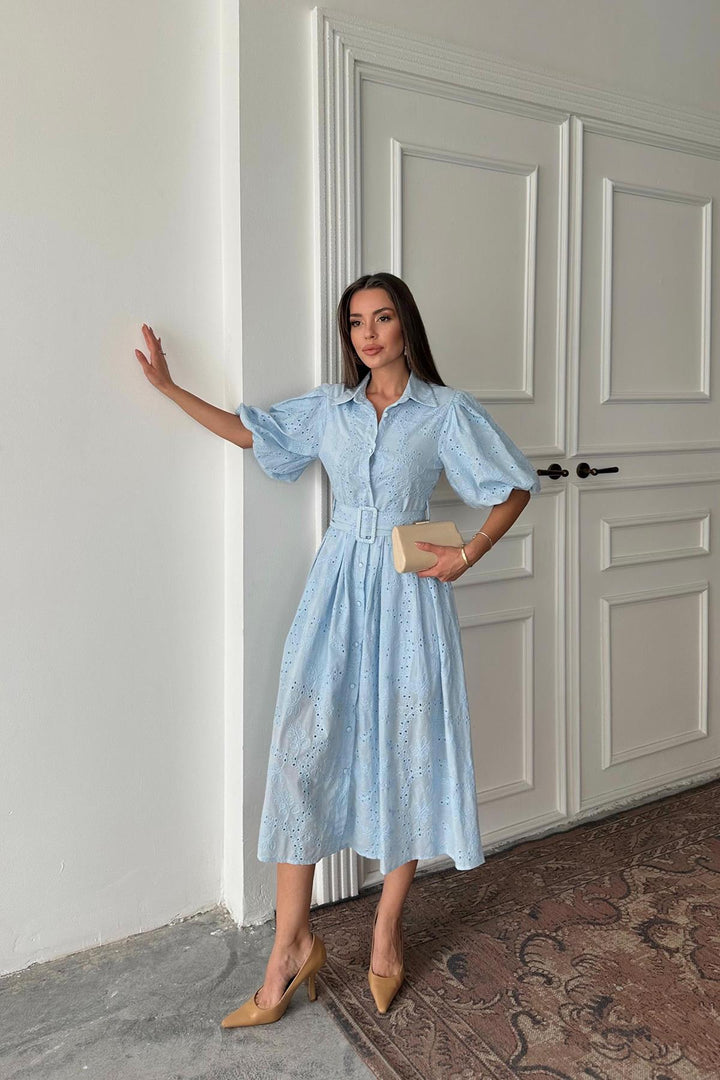 ELS Wholesale Blue Pleated Balcony Dress - Maarssen