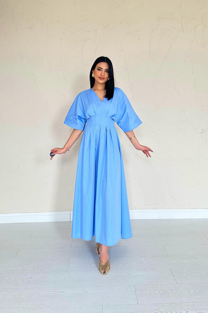 ELS Wholesale Blue Pleated Long Dress - Yonkers
