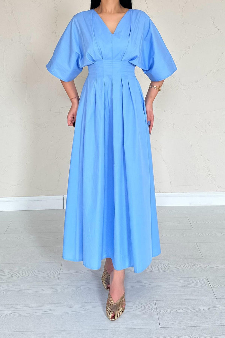 ELS Wholesale Blue Pleated Long Dress - Yonkers