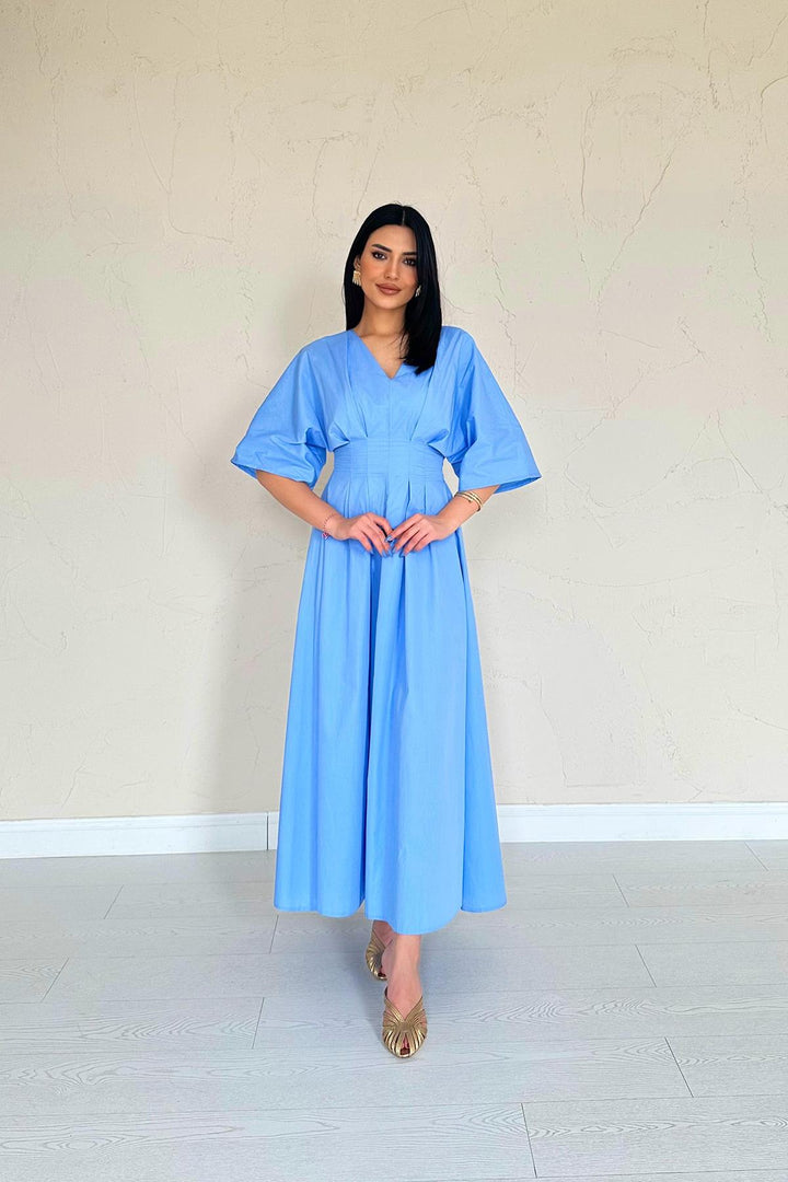 ELS Wholesale Blue Pleated Long Dress - Yonkers