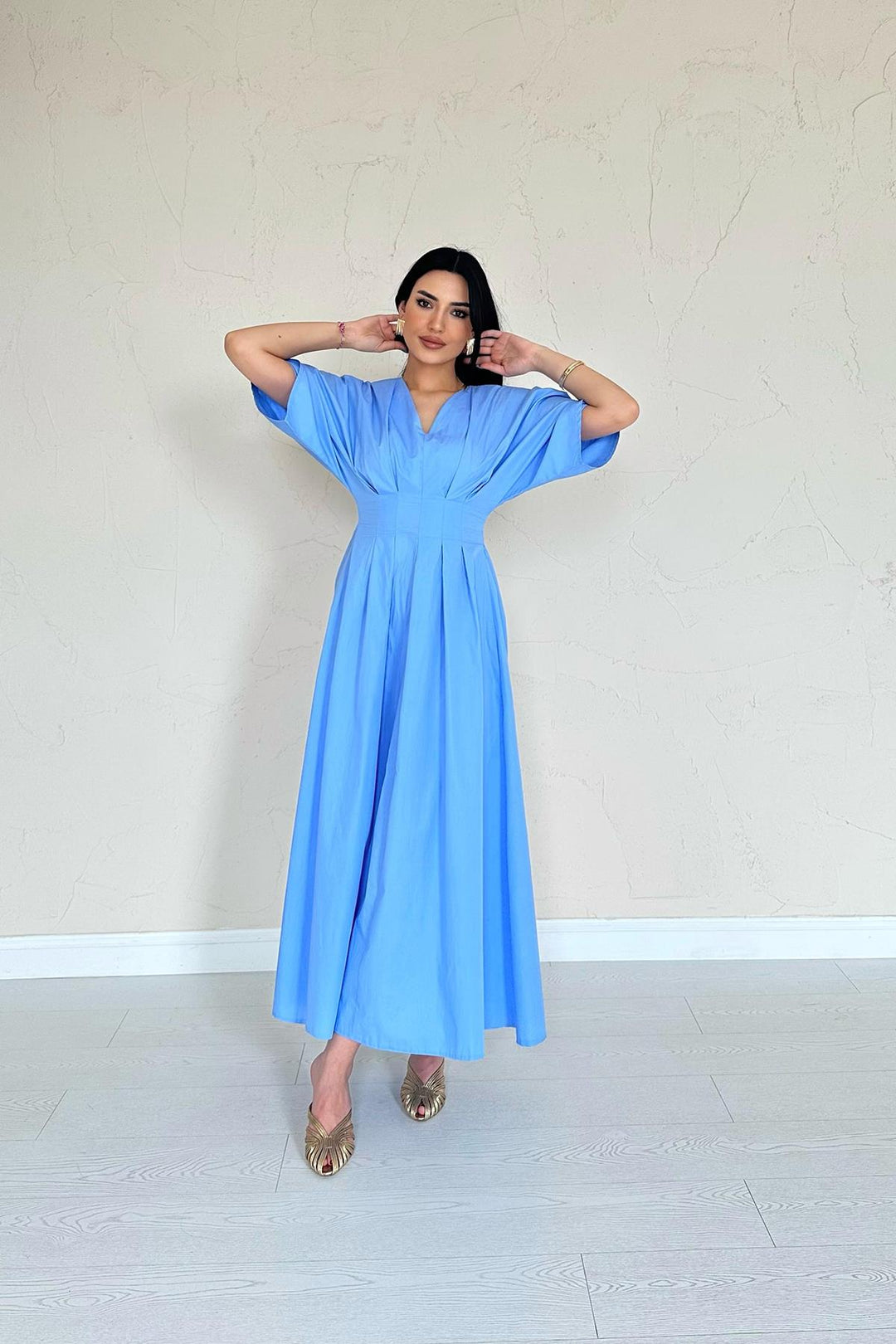 ELS Wholesale Blue Pleated Long Dress - Yonkers