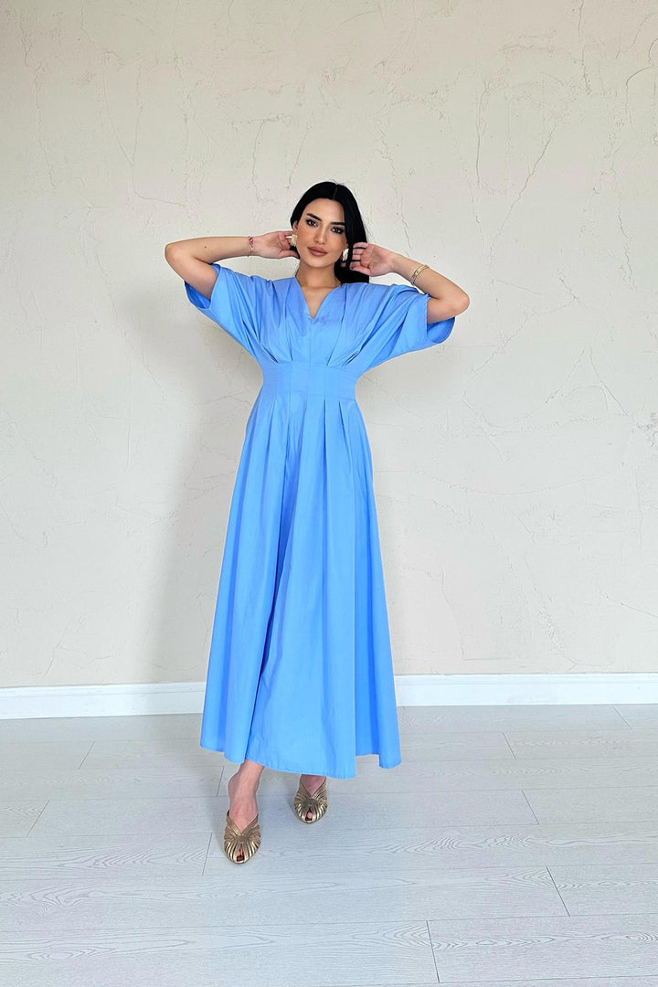 ELS Wholesale Blue Pleated Long Dress - Yonkers