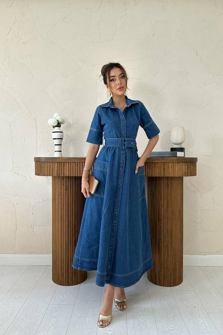 ELS Wholesale Blue Side Pocket Denim Dress - Fort Wayne