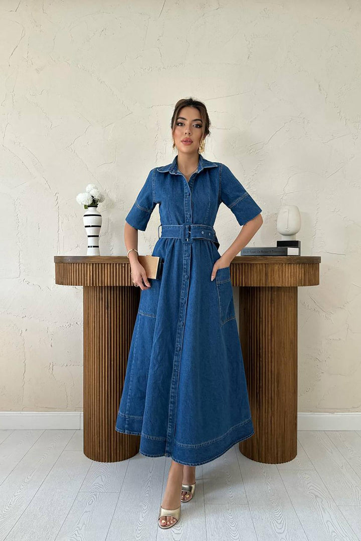 ELS Wholesale Blue Side Pocket Denim Dress - Fort Wayne