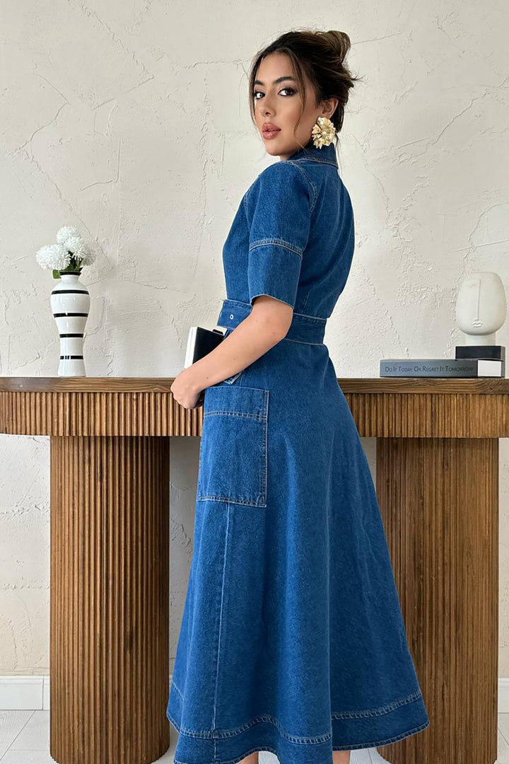 ELS Wholesale Blue Side Pocket Denim Dress - Fort Wayne