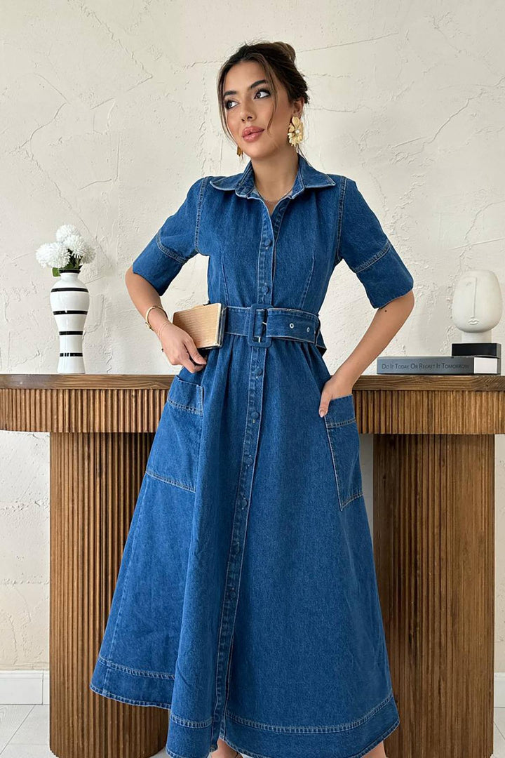 ELS Wholesale Blue Side Pocket Denim Dress - Fort Wayne