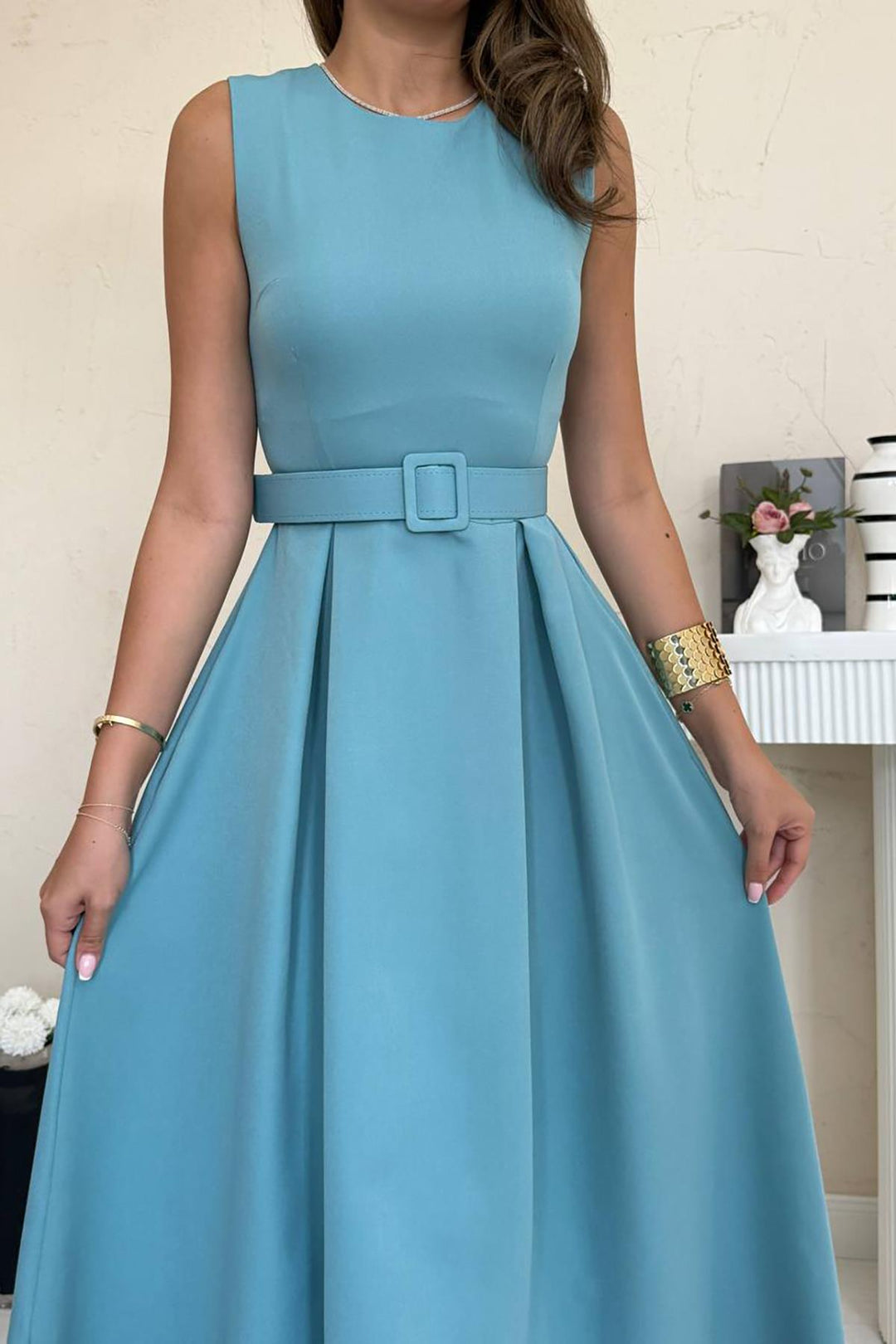 ELS Toptan Mint Halter Yaka Kloş Elbise - Satu Mare