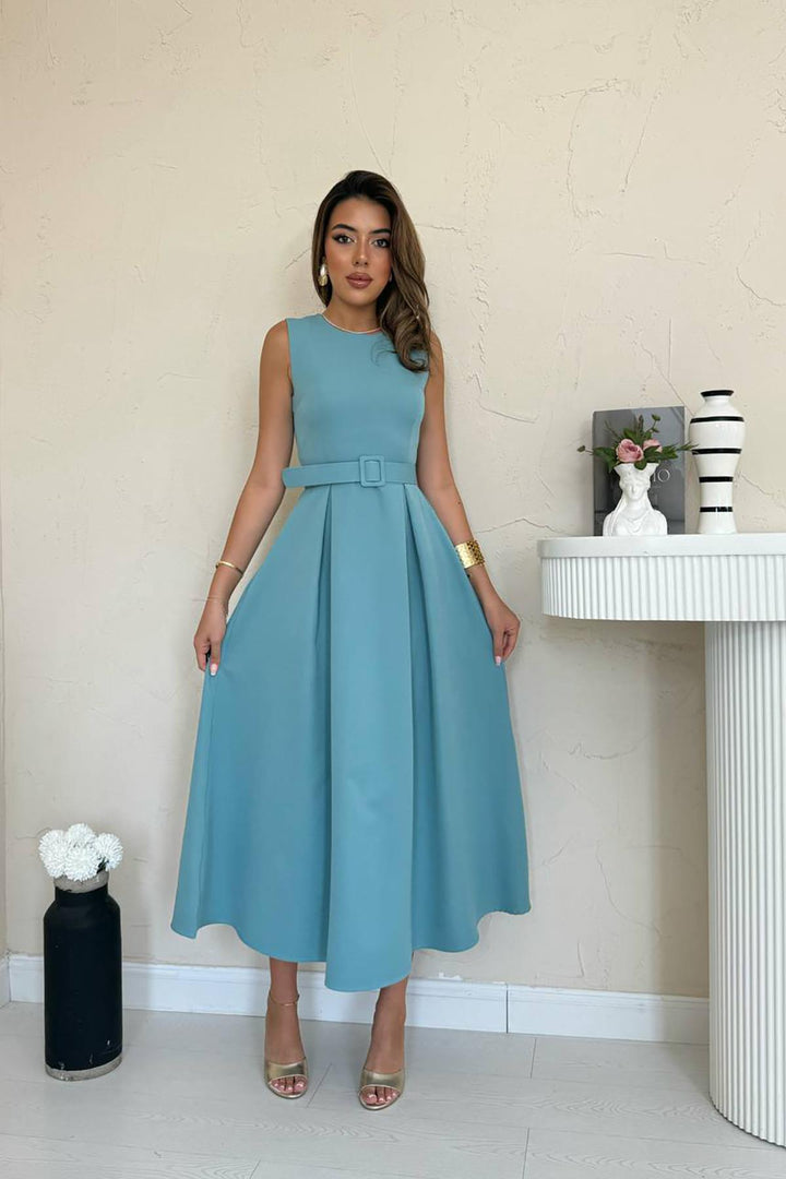 ELS Toptan Mint Halter Yaka Kloş Elbise - Satu Mare