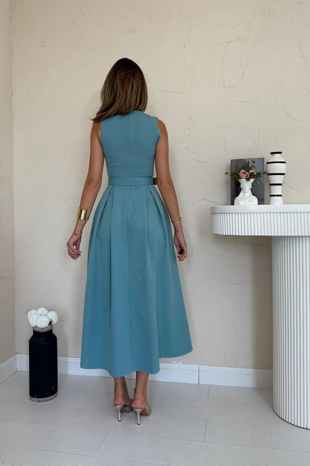 ELS Toptan Mint Halter Yaka Kloş Elbise - Satu Mare