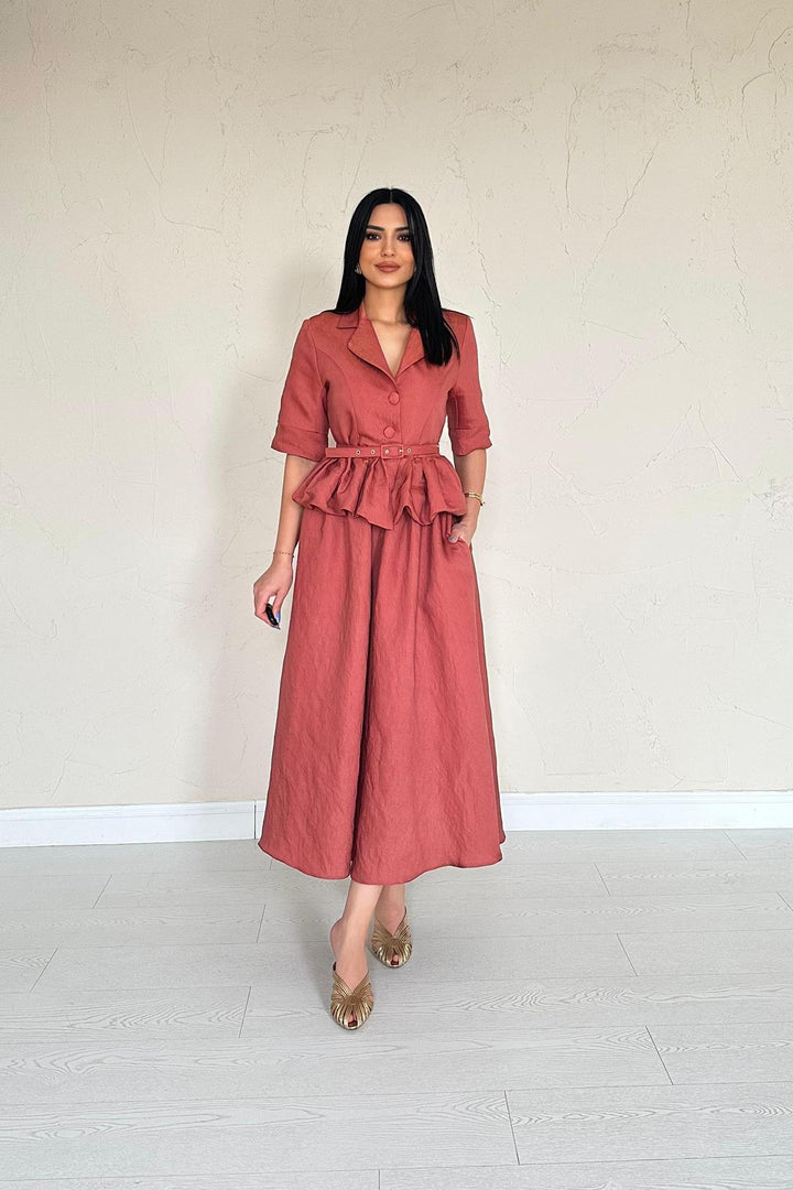 ELS Wholesale Moccah Slim Belted Ruffled Jacket and Ruched Skirt Set - Altrincham