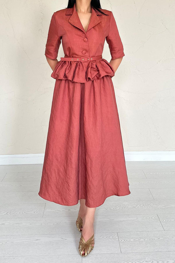 ELS Wholesale Moccah Slim Belted Ruffled Jacket and Ruched Skirt Set - Altrincham