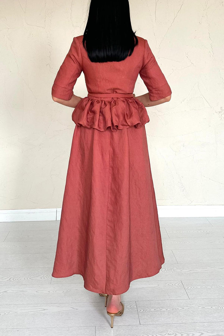 ELS Wholesale Moccah Slim Belted Ruffled Jacket and Ruched Skirt Set - Altrincham