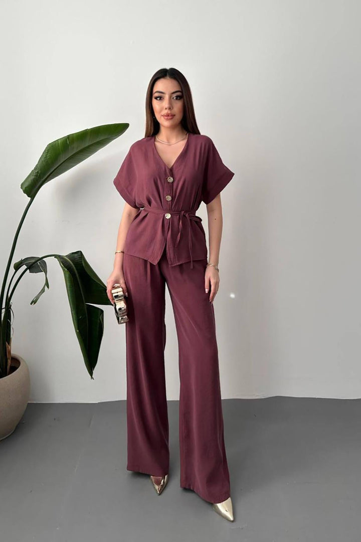 ELS Wholesale Purple Button Detailed Two-Piece Modal Set - Longview