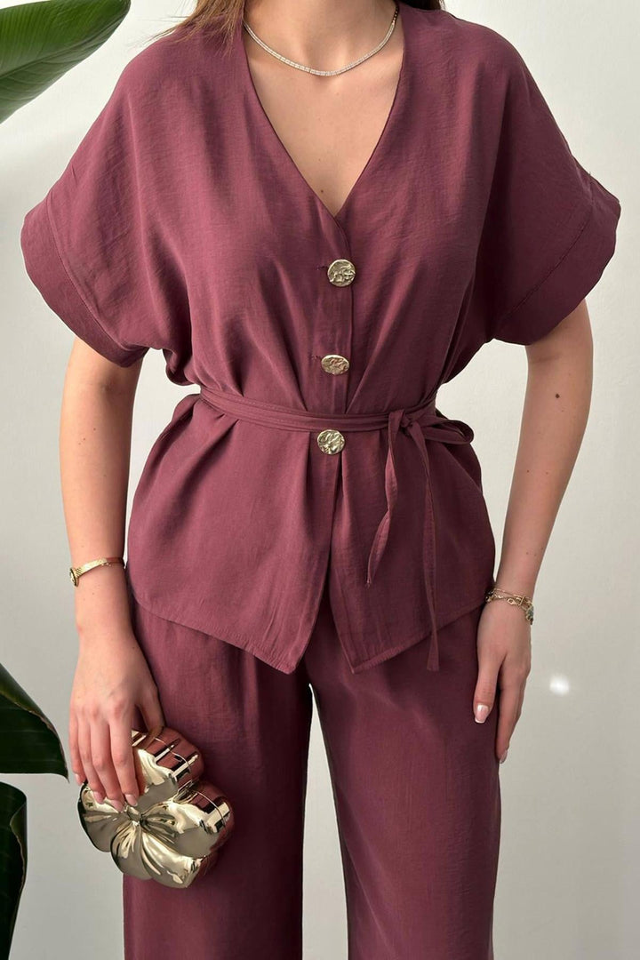 ELS Wholesale Purple Button Detailed Two-Piece Modal Set - Longview