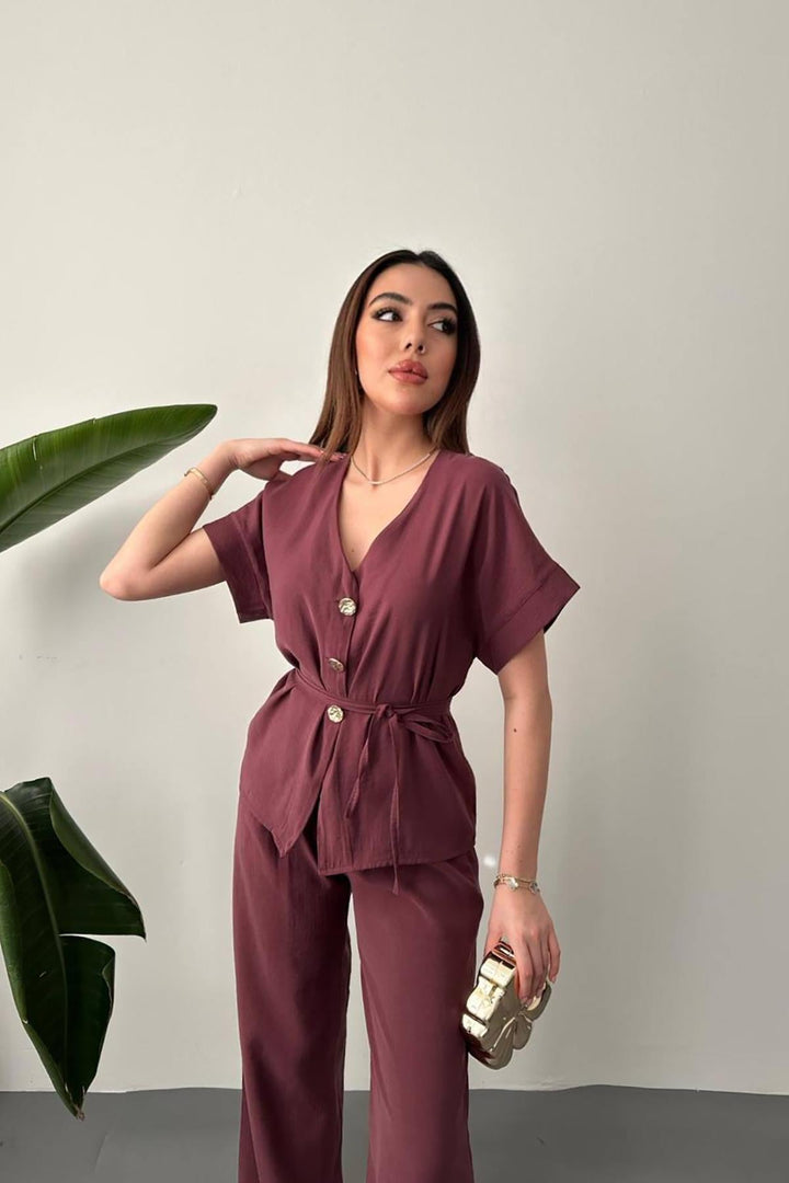 ELS Wholesale Purple Button Detailed Two-Piece Modal Set - Longview
