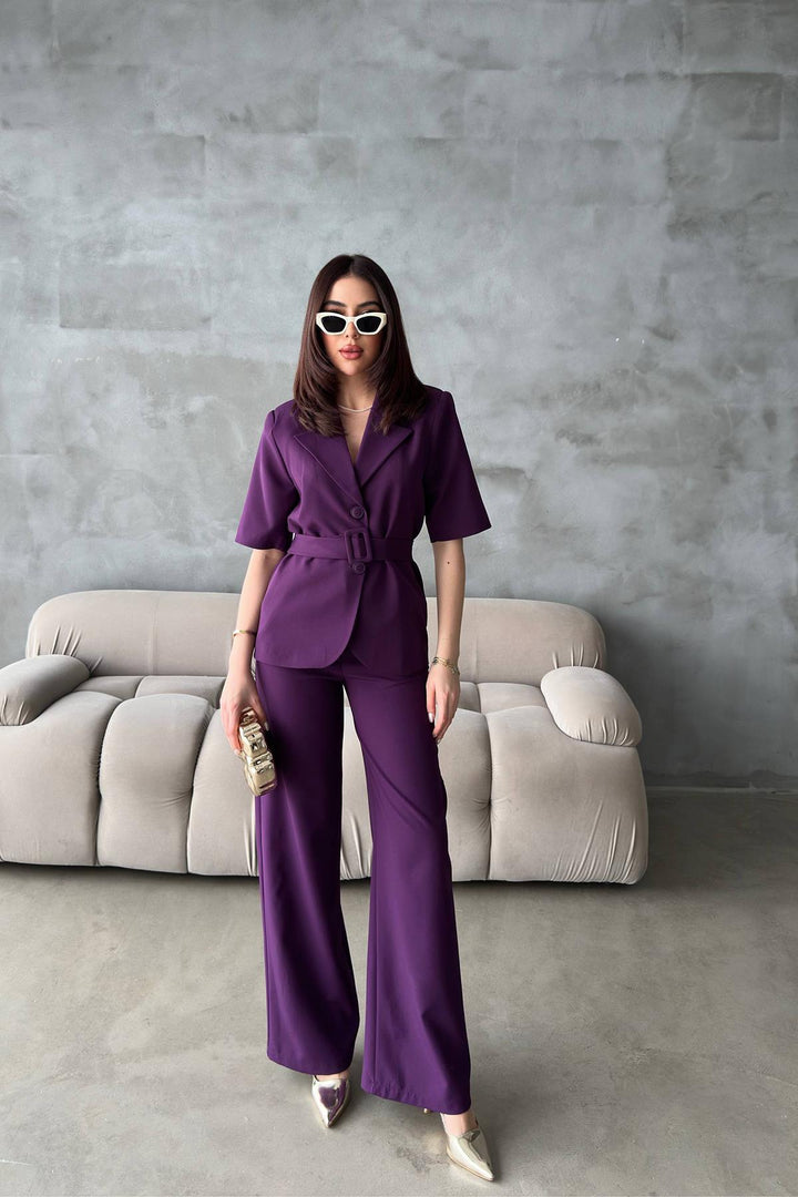 ELS Wholesale Purple Short Sleeve Jacket Pants Suit - Siegen