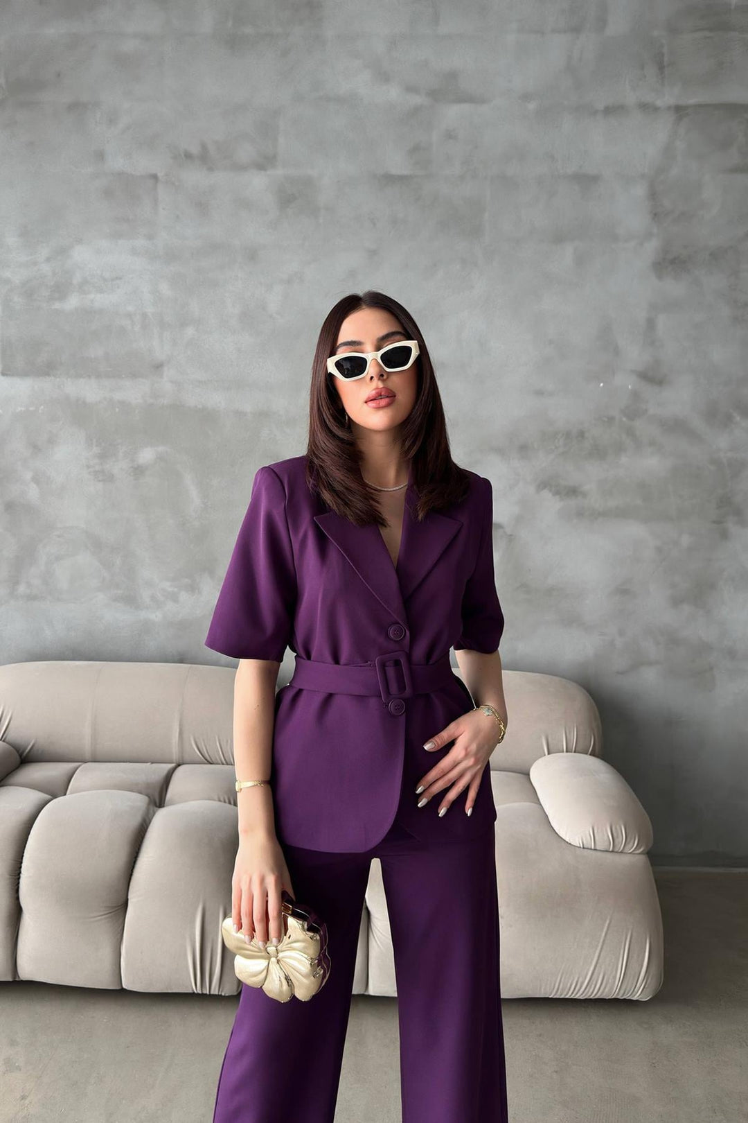 ELS Wholesale Purple Short Sleeve Jacket Pants Suit - Siegen