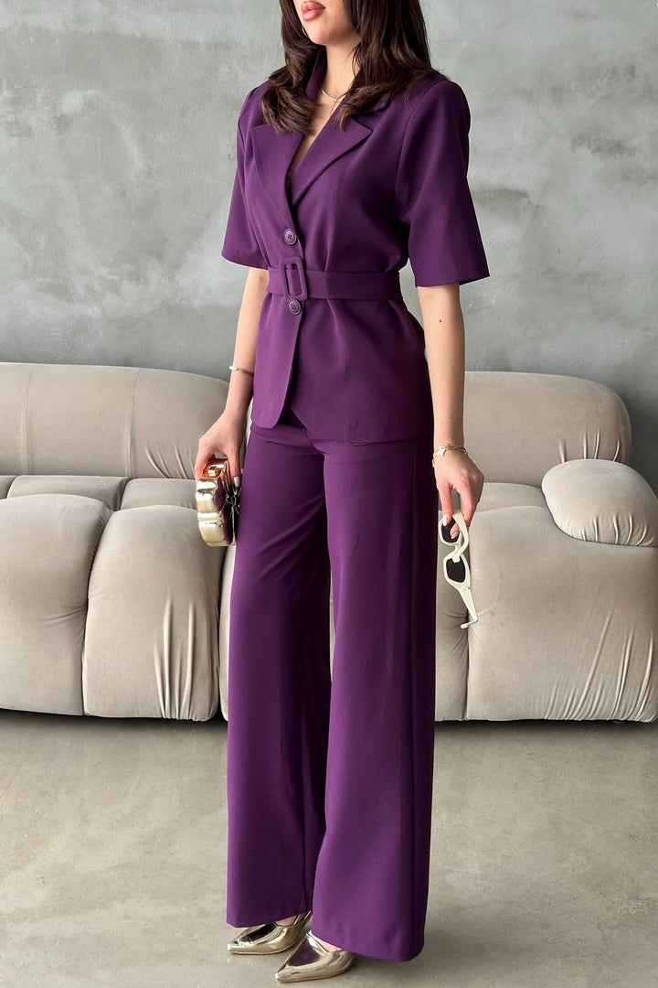 ELS Wholesale Purple Short Sleeve Jacket Pants Suit - Siegen