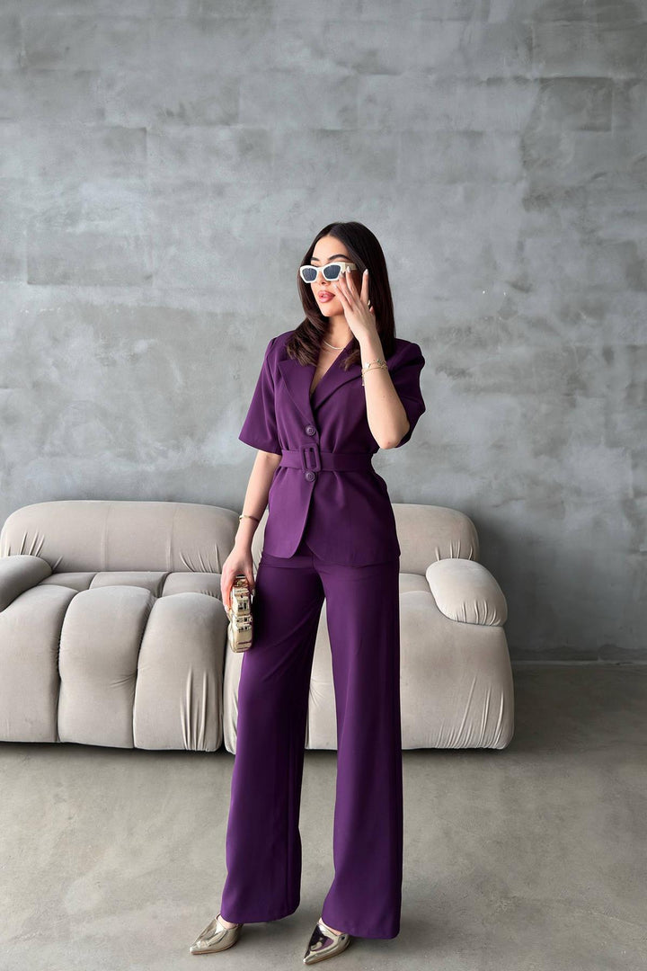 ELS Wholesale Purple Short Sleeve Jacket Pants Suit - Siegen