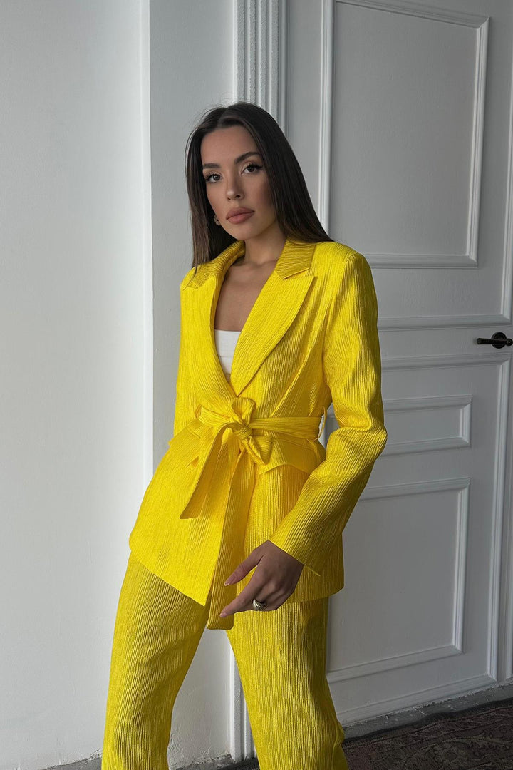 ELS Wholesale Neon Belted Jacket and Pants Bright Suit - Le Cannet