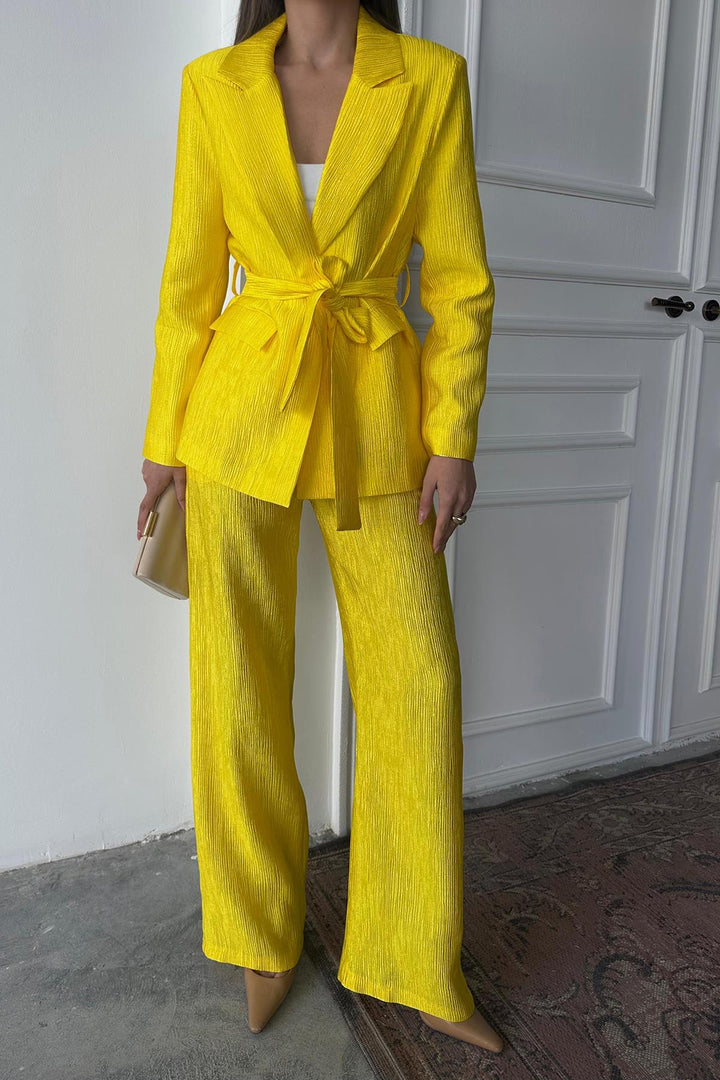 ELS Wholesale Neon Belted Jacket and Pants Bright Suit - Le Cannet