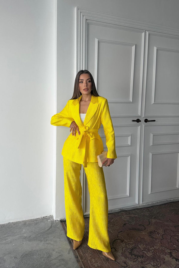 ELS Wholesale Neon Belted Jacket and Pants Bright Suit - Le Cannet